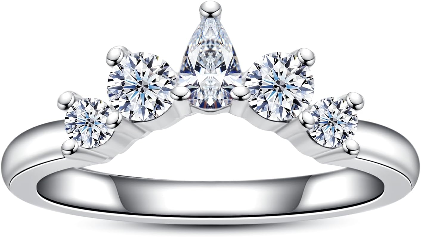 Cubic Zirconia Half Eternity Rings 3-6 Stones Wedding Bands Round Cut/Pear Cut/Raidant Cut 5A Grade D Color CZ Stackable Anniversary Band Ring for Women