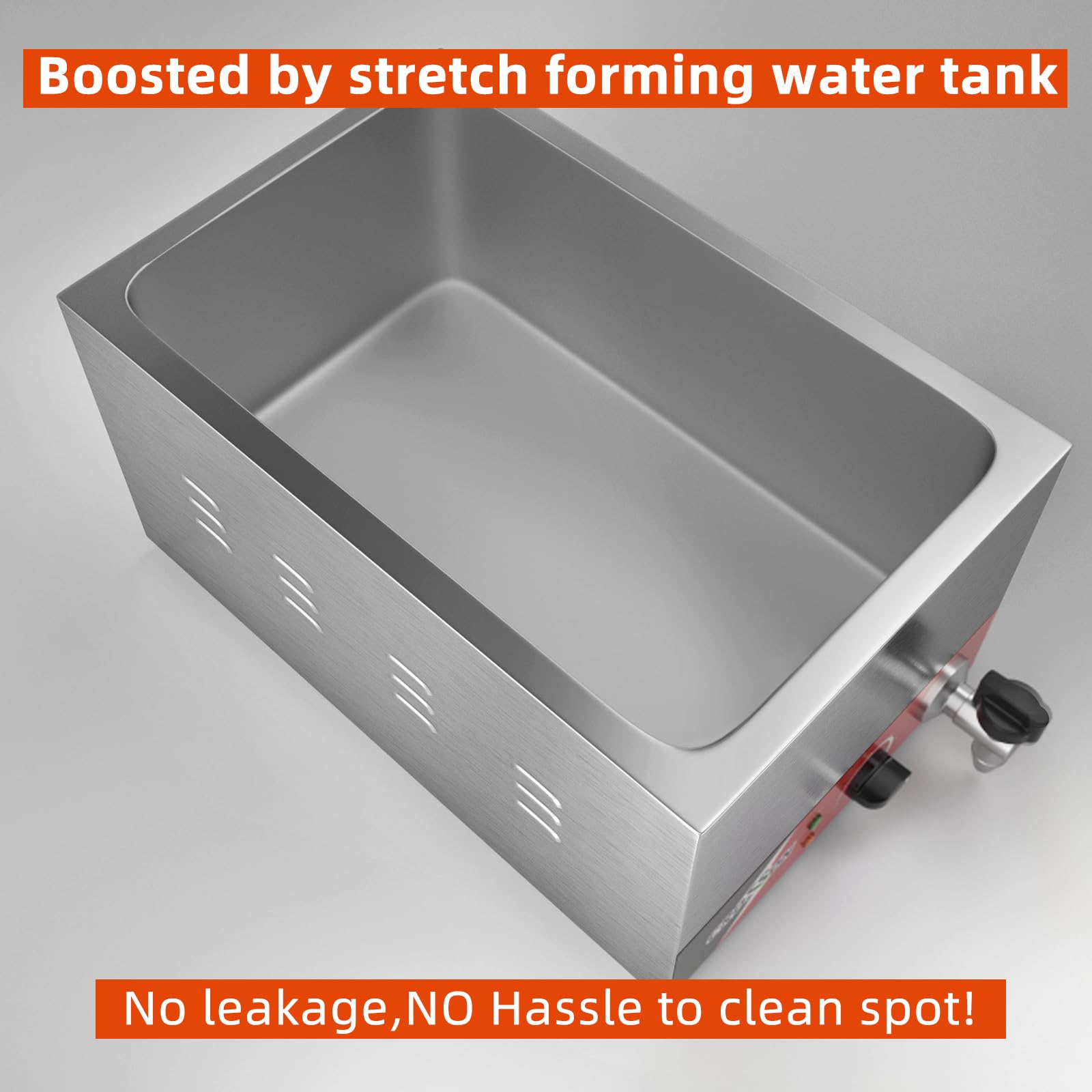 CROSSON Gastronorm Bain Marie mit Ablaufhahn, Profi Gastro Speisewärmer passend für (GN) 1/1 Gastronorm Behälter mit 3 150mm hohen 1/3 GN-Wanne, Wasserbad Temperatur einstellbar von 35-85 °C
