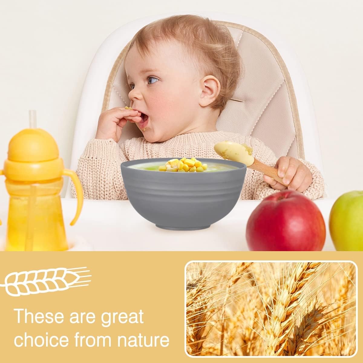 Wheat Straw Dinnerware Sets, Wheat Straw Plates and Bowls Sets for 4 Kitchen Dishes 28pcs College Dorm Room Essentials Cutlery Set Microwave Safe (Gray)