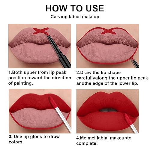 Miniatura 249 de evpct Juego de 6 delineadores de labios y lápiz labial, color rojo oscuro, malva, morado, ciruela, mate, mate, 24 horas a prueba de agua mate, 24 1