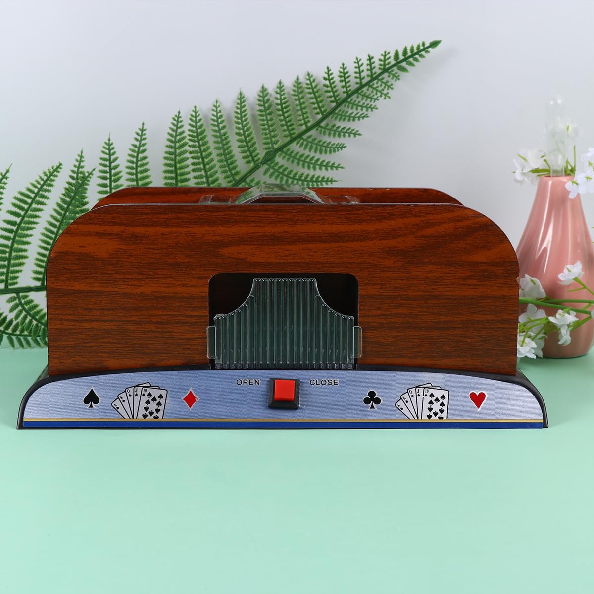 Alasum Macchina Mescolatrice di Carte Elettrica in Legno per Poker e Bridge, Dispositivo Automatico per 2 Mazzi, senza Batteria, Accessorio per Giochi da Tavolo e Competizioni