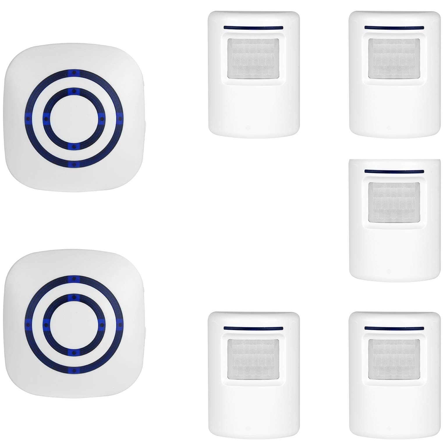 Door Alarm, Motion Sensor Alarm, Infrared Alarms Wireless, Home Security Sensors with Detect Alert 5 Sensor and 2 Receiver -38 Chime Tunes - LED Indicators