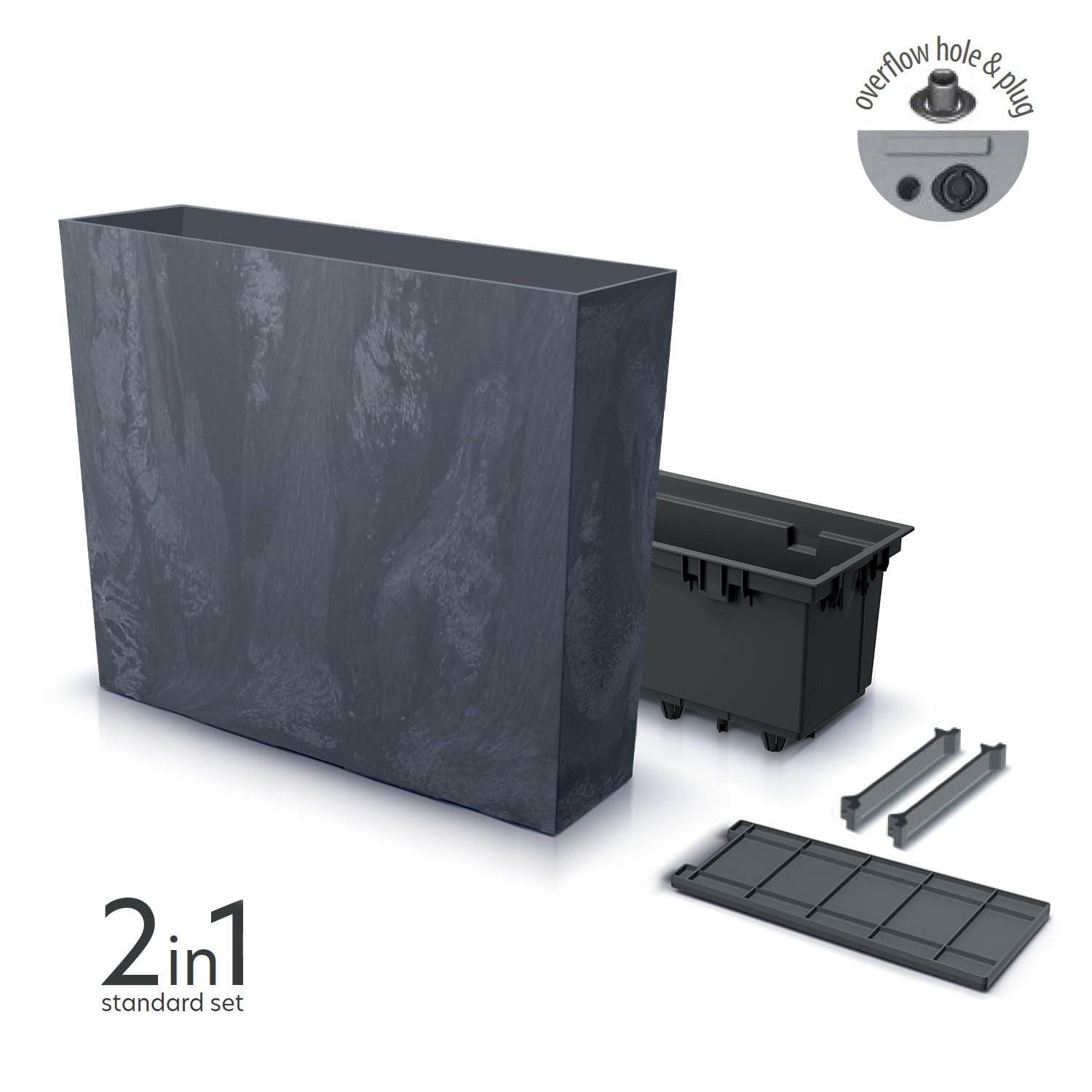 IMJ-Global Set di 6 Vasi per Fiori Piante Rettangolari Urbi Case Beton Effect In Plastica 58x18x49,8cm Da Interno Esterno Neri 44 Litri Design Moderni