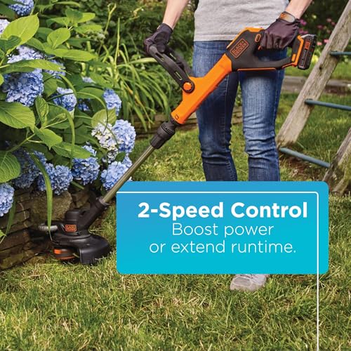 Image of BLACK+DECKER 20V MAX Cordless String Trimmer and Edger, 12 Inch Weed Eater, 2-Speed Control Weed Wacker, 2 Batteries, Charger and Spool Included (LSTE525)