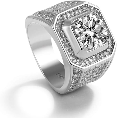 Dankadi Noble - Anillo de plata 925 para hombre, cuadrado con incrustaciones de circonita cúbica, anillo clásico, joyería de plata de moda,