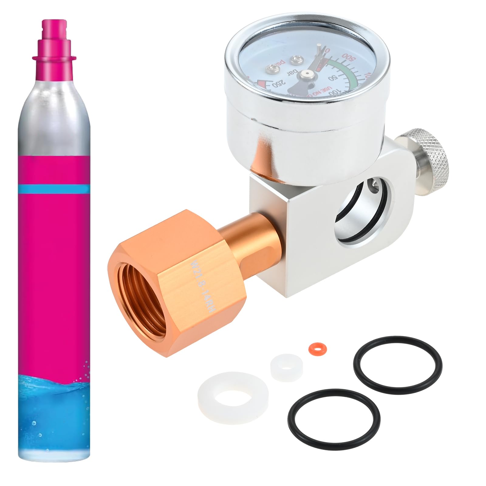 Adattatore CO2 ricambi Quick Connect per cilindri W21.8-14, CO2 bombole di gas Refill adattatore con manometro da 3500psi, compatibile con Duo, Art, Terra, Crystal 3.0, Gaia