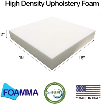 Foamma 1-Pack 2 x 18 x 18 High Density Upholstery Foam, Chair Cushion Square Foam for Dining Chairs, Wheelchair Seat Cushion Replacement