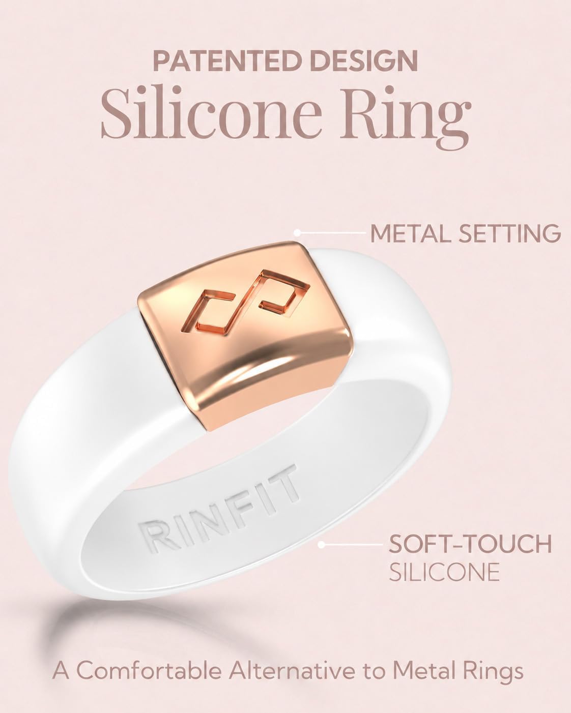 Rinfit Silicone Rings for Women 6mm Wide & Men 7mm Wide, 2mm Thick - Silicone Wedding Bands- Infinity Ring with Metal Plate - Patented Design