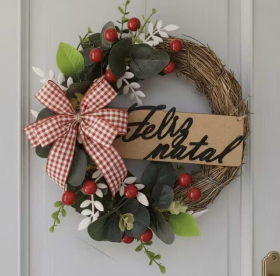 Guirlanda 30cm Natal Artesanal Porta Entrada Luxo Decorada Decoração