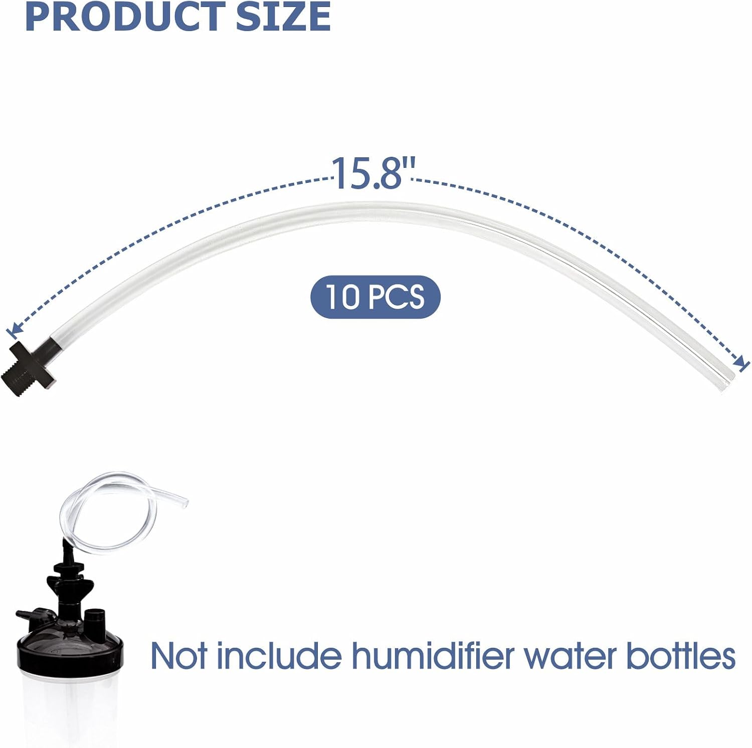 Oxygen Concentrator Humidifier Bottle Connecting Tube O2 Generator Humidifier Water Cup Adapter with Standard Threaded Connector, 10 Pcs (Black-Straight, 15.8"L)