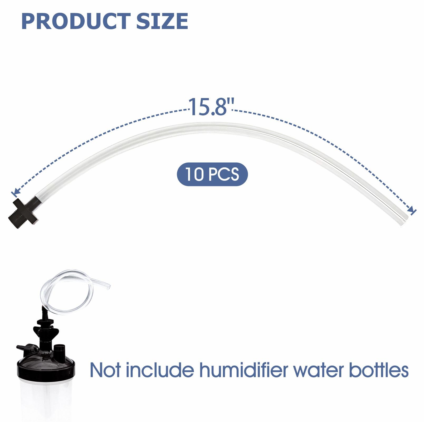 Tubo de conexión de botella humidificador concentrador de oxígeno, generador de O2, adaptador de taza de agua con conector roscado estándar, 10 piezas (Recto, 15,8 pulgadas / 40 cm)