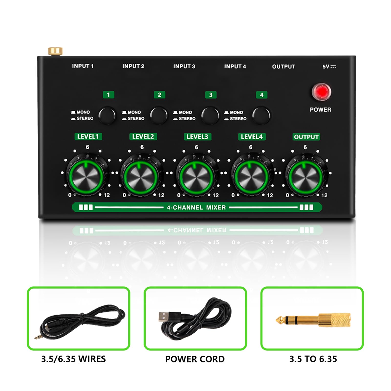 Mezclador auditivo portátil de 4 canales, diseño de metal, sonido profesional, compatibilidad con múltiples dispositivos, mezclador auditivo USB