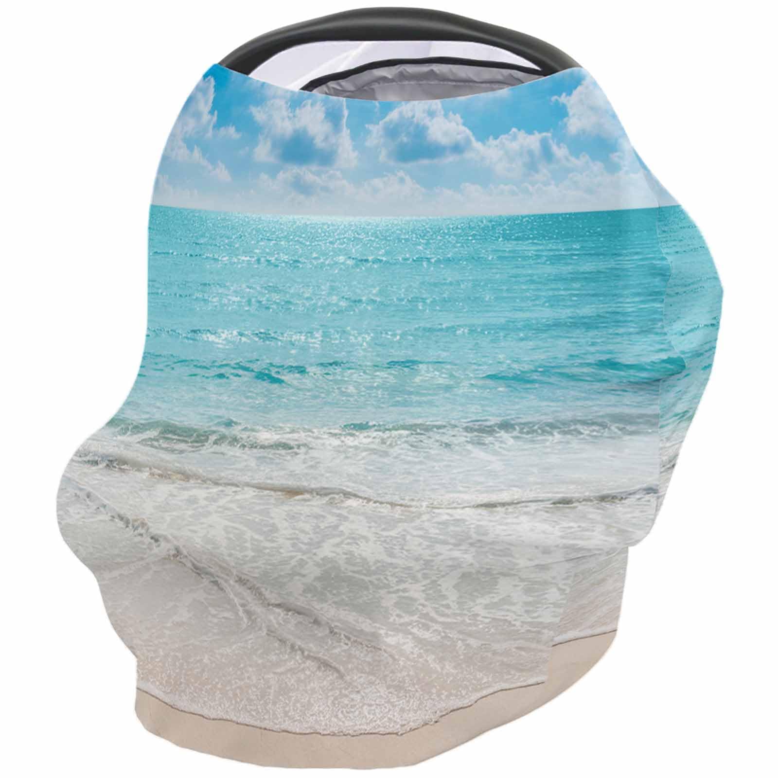Summer Scenery Modern Nursing Cover for Breastfeeding Scarf, Turquoise Ocean Beach Baby Car Covers Super Soft Multi Use for Canopy Shopping Cart Cover Blanket Stroller Cover