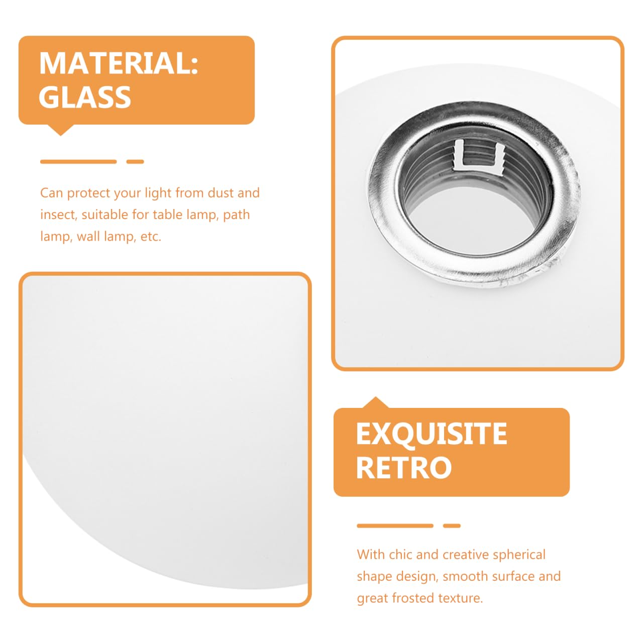 HOMSFOU Frosted Glass Lampshade 9.45In X 3.15In Spherical Lamp Cover Set of 3 for Table Wall Desk Lamp Accessories Indoor Lighting Decor - Image 4