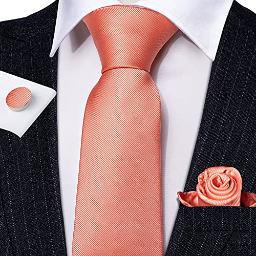 Image of Barry.Wang Plaid Ties Check Mens Necktie Set with Handkerchief Cufflinks Classic Stripe