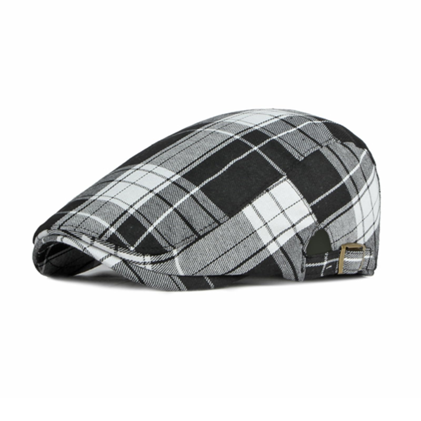 meioro Men's Striped Plaid Newsboy Hat Cabbie Beret Ivy Flat Cap Adjustable Gatsby Hat Hunting Driving Cap(Classic, Black)
