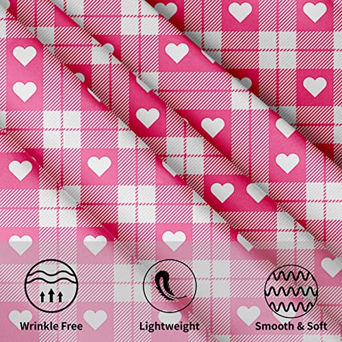 Cafl Pink Checked Love Heart Table Cloth Washable Table Cover Dust-Proof Wrinkle Resistant Round Tablecloth For Restaurant,Picnic #TOP6