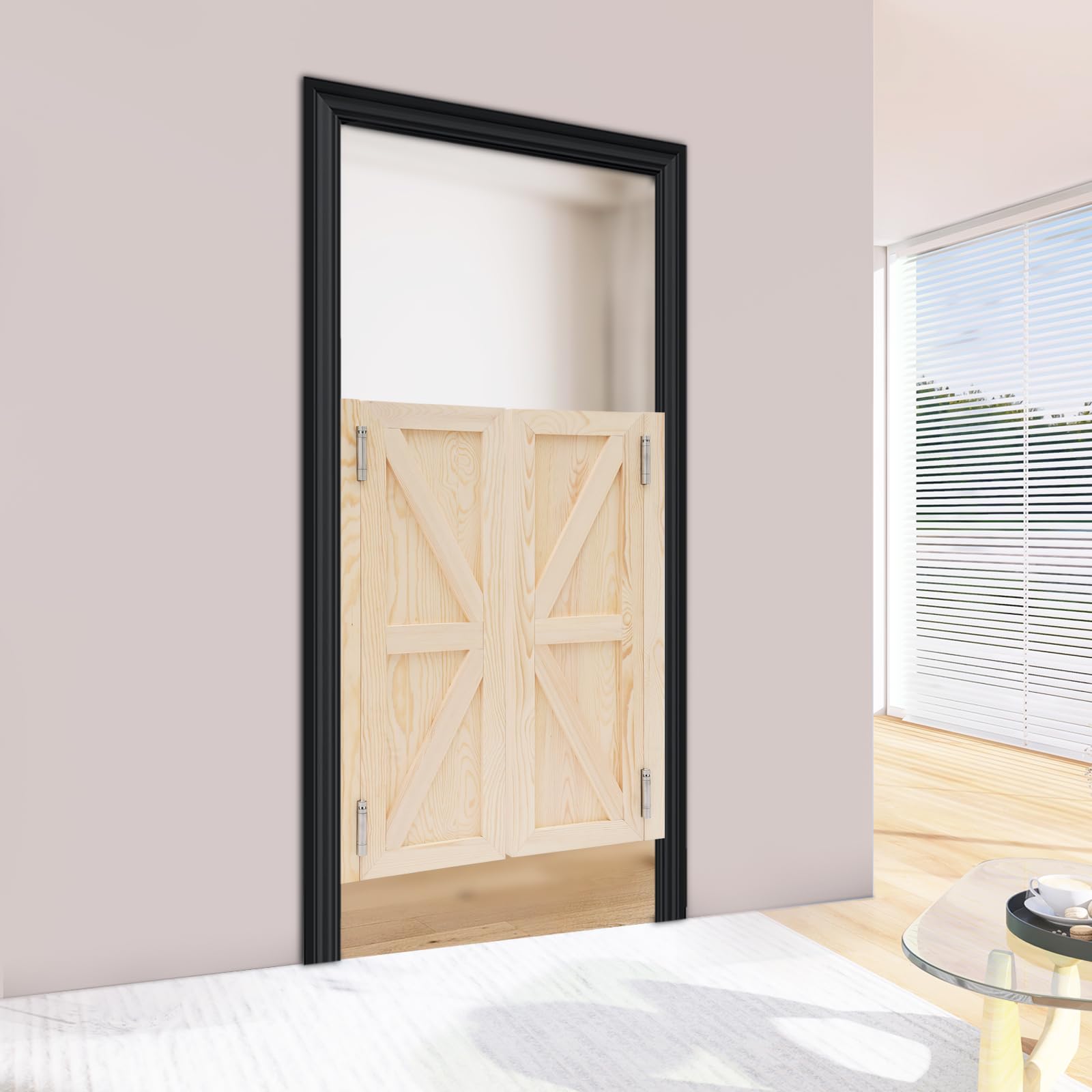 Puerta batiente, puerta oscilante, puerta oscilante de madera, puertas de madera para interiores, puerta corredera, puerta doble de madera de pino con patrón simétrico, adecuada para entrada, cocina