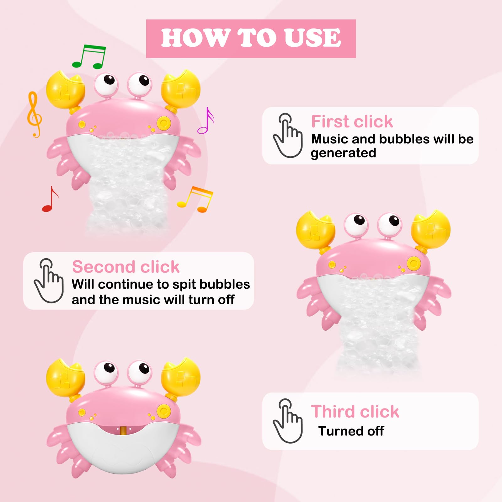 YUISTRE Baby Bath Toys Crab:Bubble Machine Bath Toy Crab Bath Bubble Maker,Blow Bubbles and Plays Children’s Songs,for Bath Toys Battery Operated(Pink)