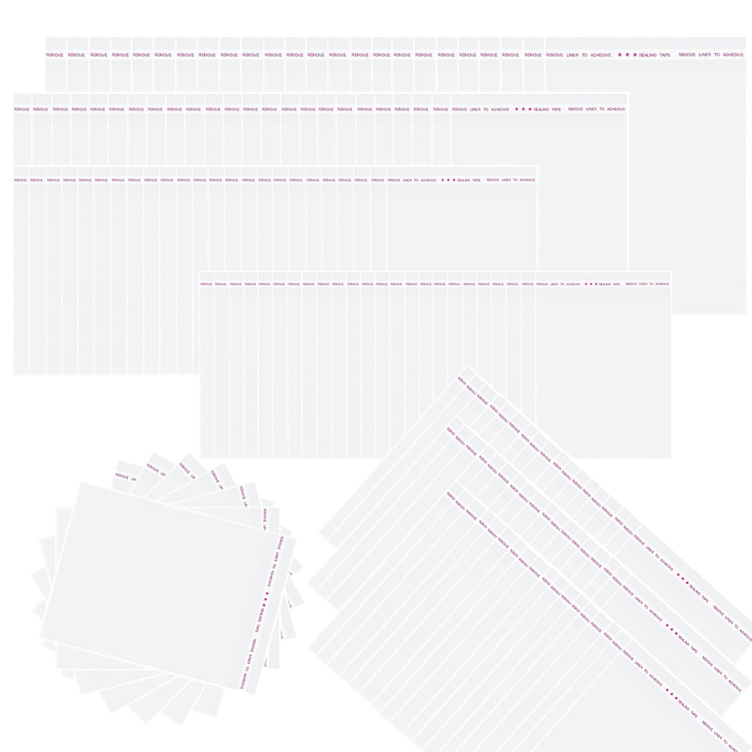 Clear Cellophane Bags, 900 Pcs Self Sealing Cellophane Bags Self Adhesive Packing For Clothing, Cookies, (3.5x6.3'', 4x7'', 5.1x7'',6.7x9.8'')