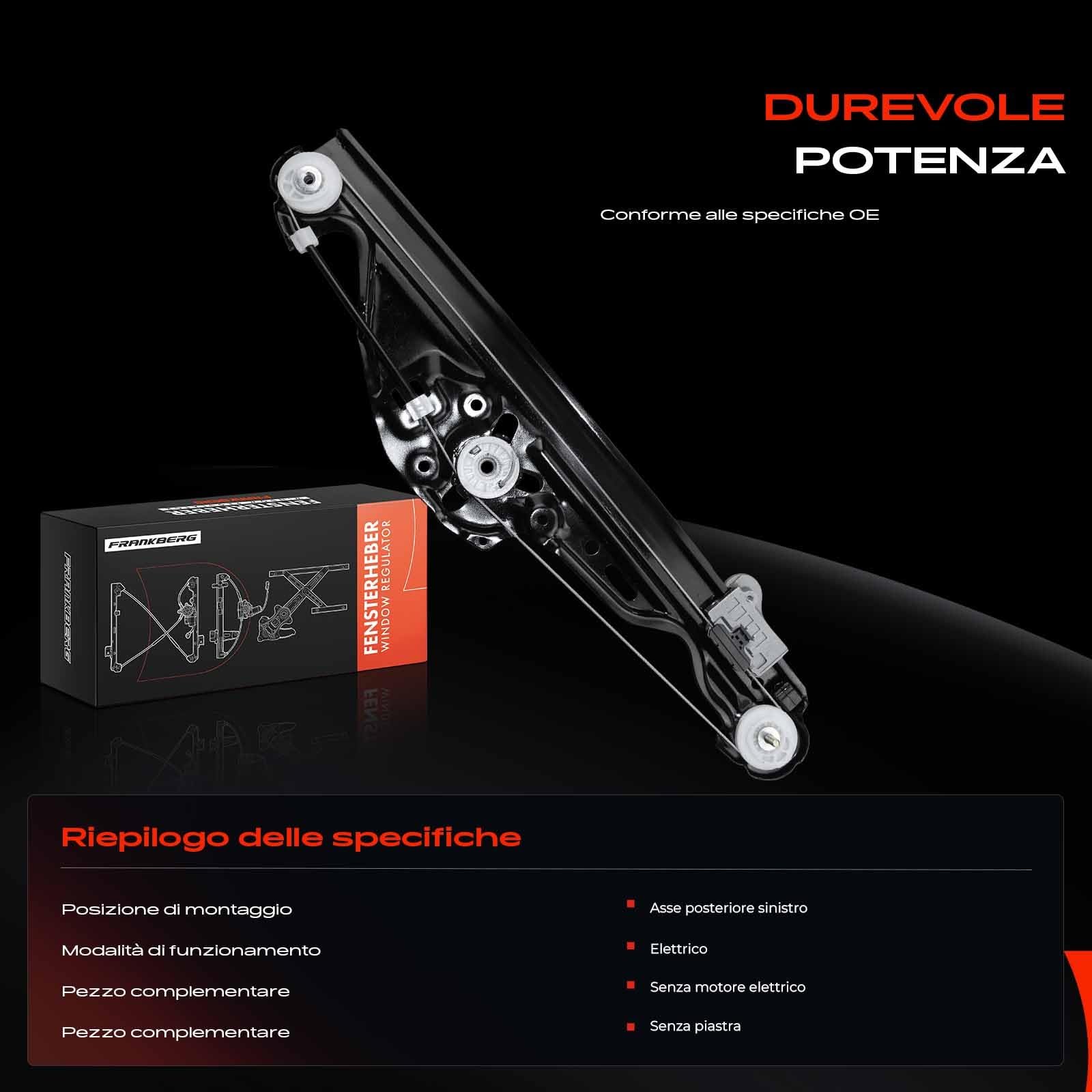 Frankberg Alzacristallo elettrico senza motore posteriore sinistro | elettrico, senza motore, posteriore, Sinistra, 51357184745; Compatibile con: Serie 5 E60, Serie 5 Touring E61