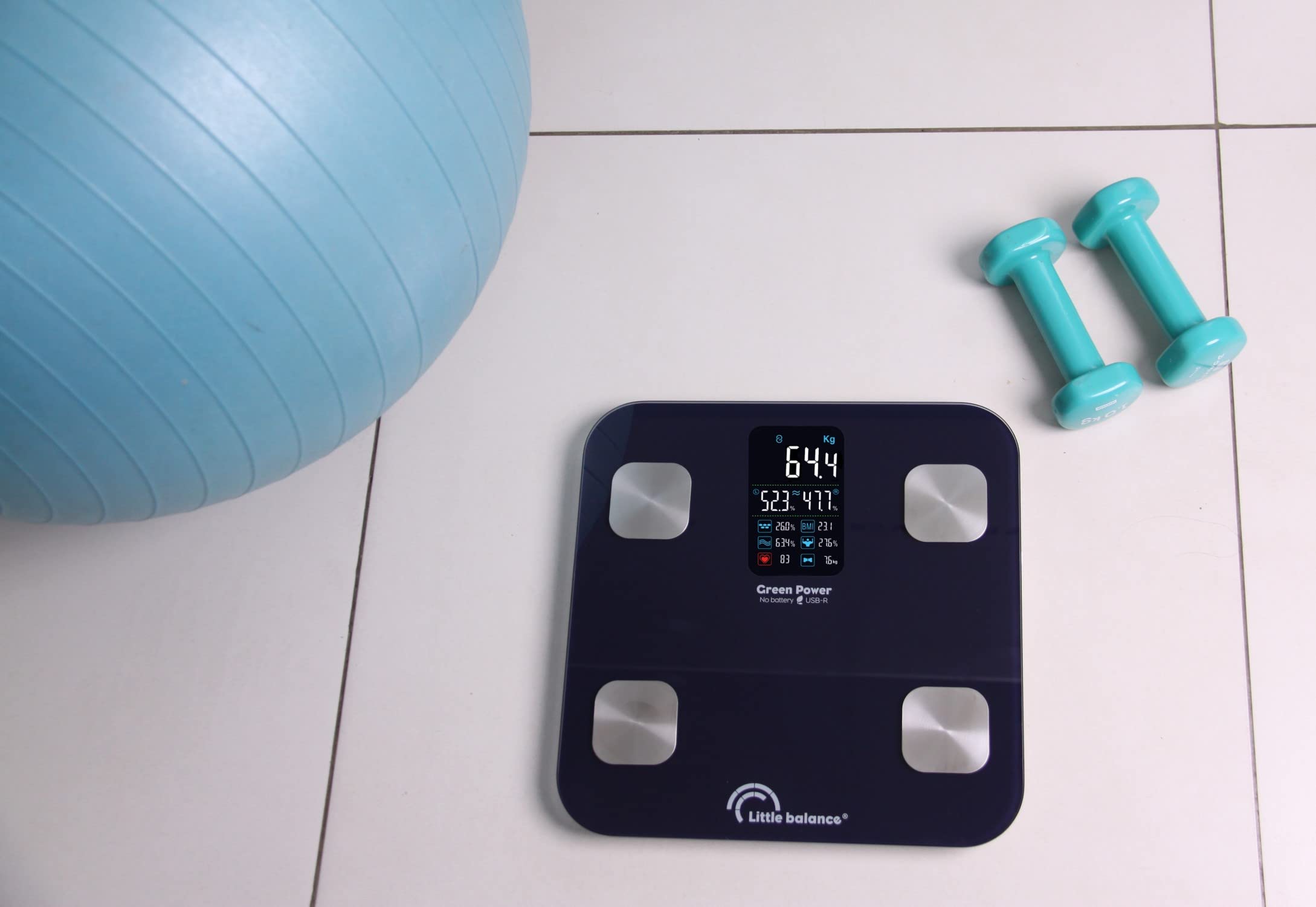 LITTLE BALANCE 8661Cardio X4 USB-R, Impédancemètre connecté sans pile, Rechargeable USB, Réparable, 180 kg, Bleu nuit