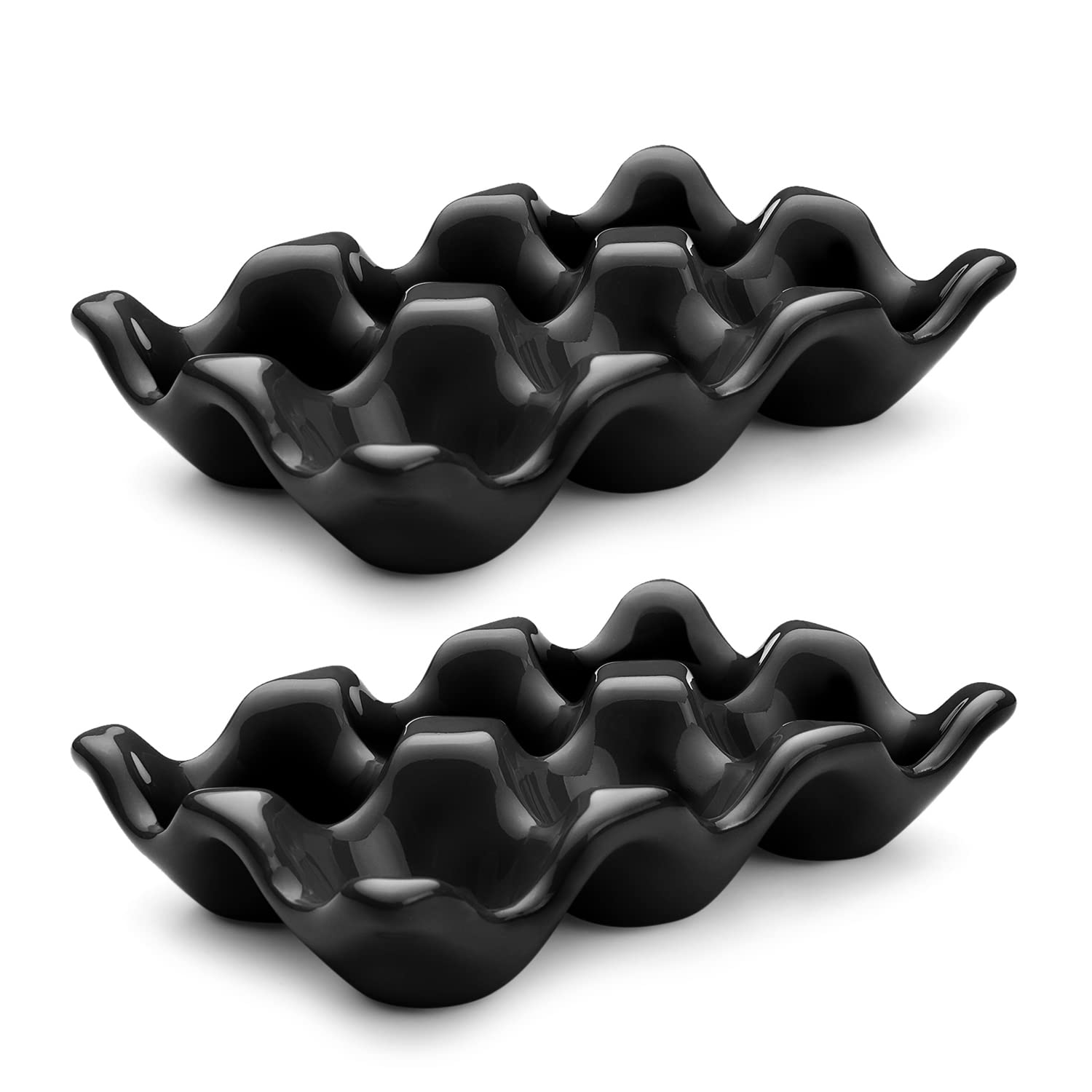Bandeja de cerámica para huevos de diseño minimalista y plato decorativo negro