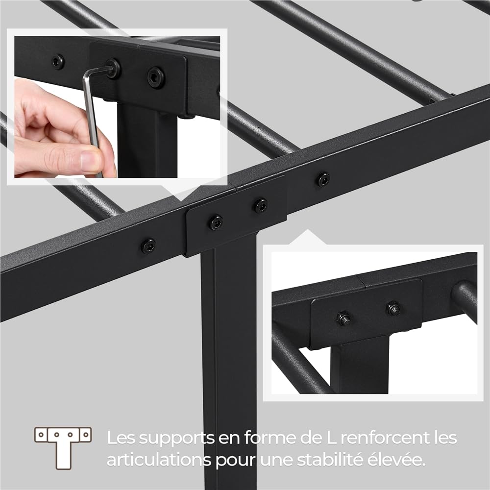 Yaheetech Lit Simple Cadre de lit 90 x 190 cm en Métal Assemblage Simple pour Petits Espaces Adultes Noir
