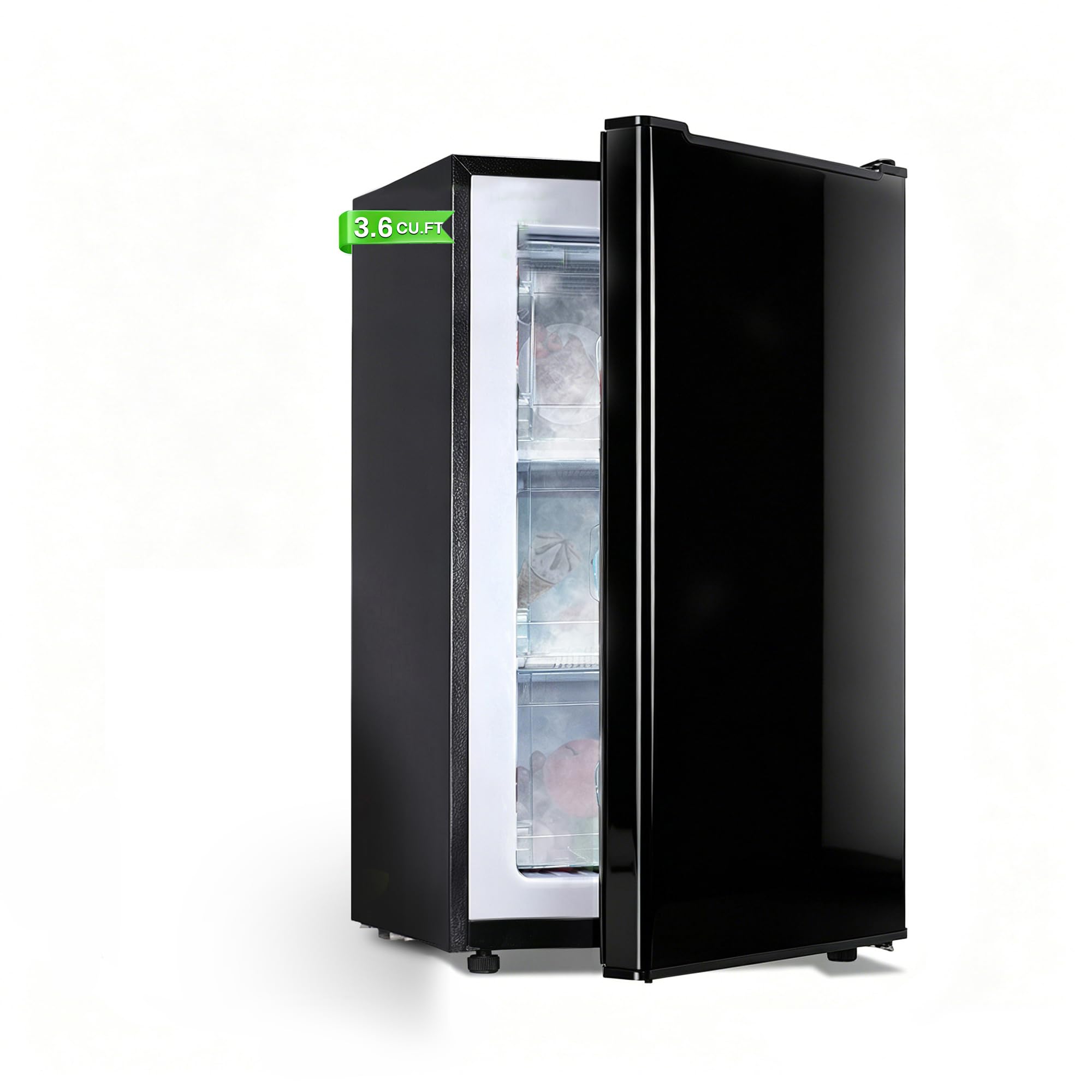 Mini Upright freezer 3.6 Cubic Feet Mini Freezer, Single Door Compact Freezer with Reversible Stainless Steel Door, 3-Speed Temperature Adjustment Small freezer for Home, Glossy Black on Fridge.com