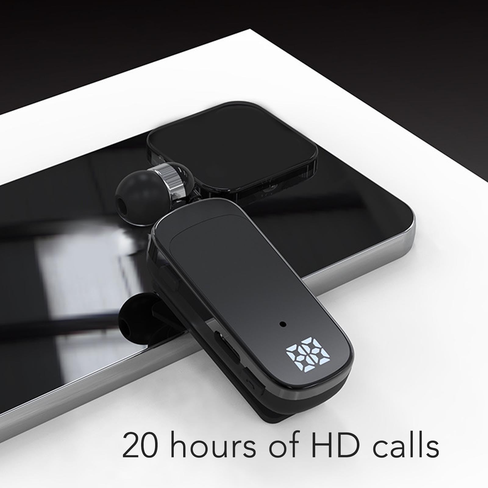 Retractable Headset, Headphone V5.2 Stereo Earpiece Business Headphones, Clip on Earbud Compatible with Smart Cell Phones Tablet Pad PC Laptop (Gradient Black)