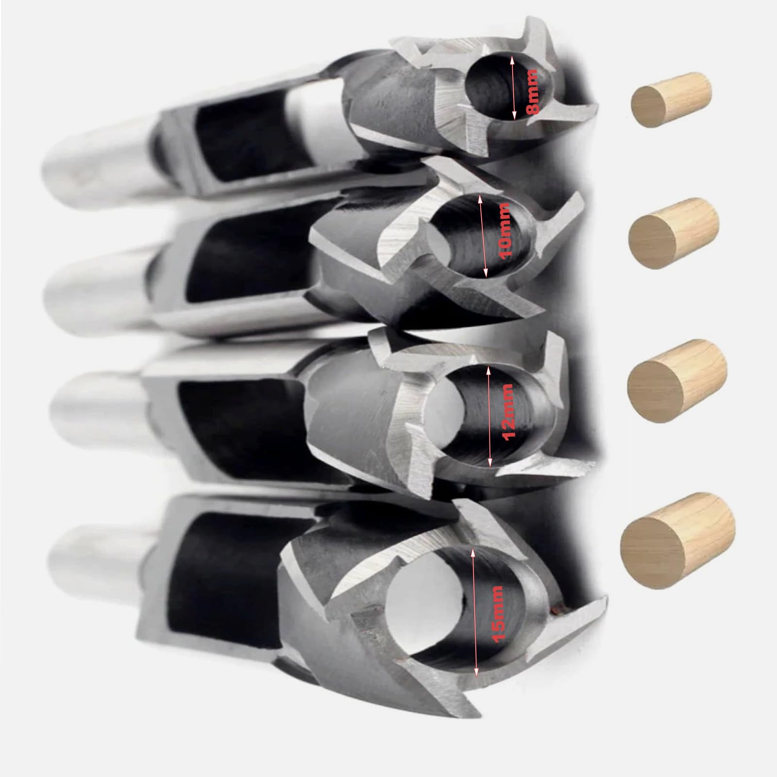 2 kits de broyeurs d'outils de broche et de bouchon profond, outils de bouchon en bois avec poignée circulaire de 1/2 "pour la fabrication de rivets pour les meubles de menuiserie (10MM+15MM)