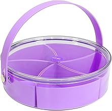 Round Clear Divided Serving Tray with Lid and Handle, Portable Snack Fruit Tray with 5 Compartments, Food Storage Lunch Storage Box, Snack Candy Dried Fruit Nuts Party Appetizer Tray (Purple)
