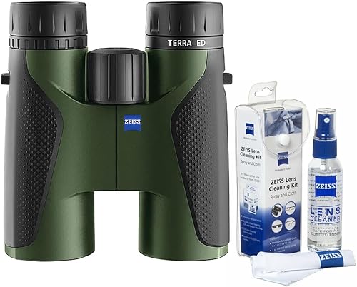 Zeiss Terra ED - Binocular de 8 x 42 pulgadas (negro-terciopelo verde) con kit de cuidado de lentes Zeiss con spray y paño de microfibra (2 onzas)