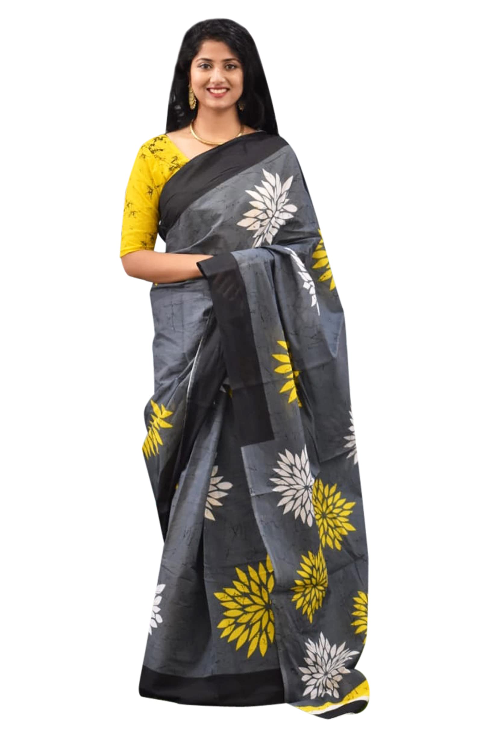 Sari indien coton léger imprimé main anti-transpiration
