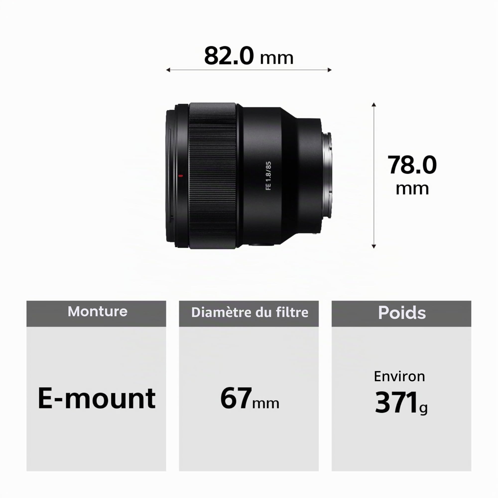 Sony SEL-85F18 Objectif de portrait à focale fixe 85 mm F/1.8 Plein format adapté aux séries A7, ZV-E10, A6000 et Nex, monture E) Noir