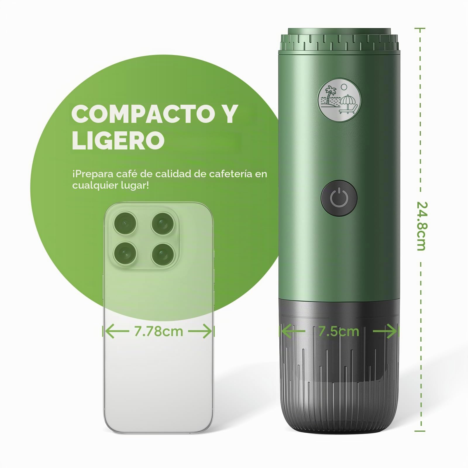Cafetera portátil 3 en 1, máquina de espresso de 19 bares con calentamiento automático, compatible con cápsulas NS y DG, así como café molido para camping, senderismo, viajes y hogar (Verde)