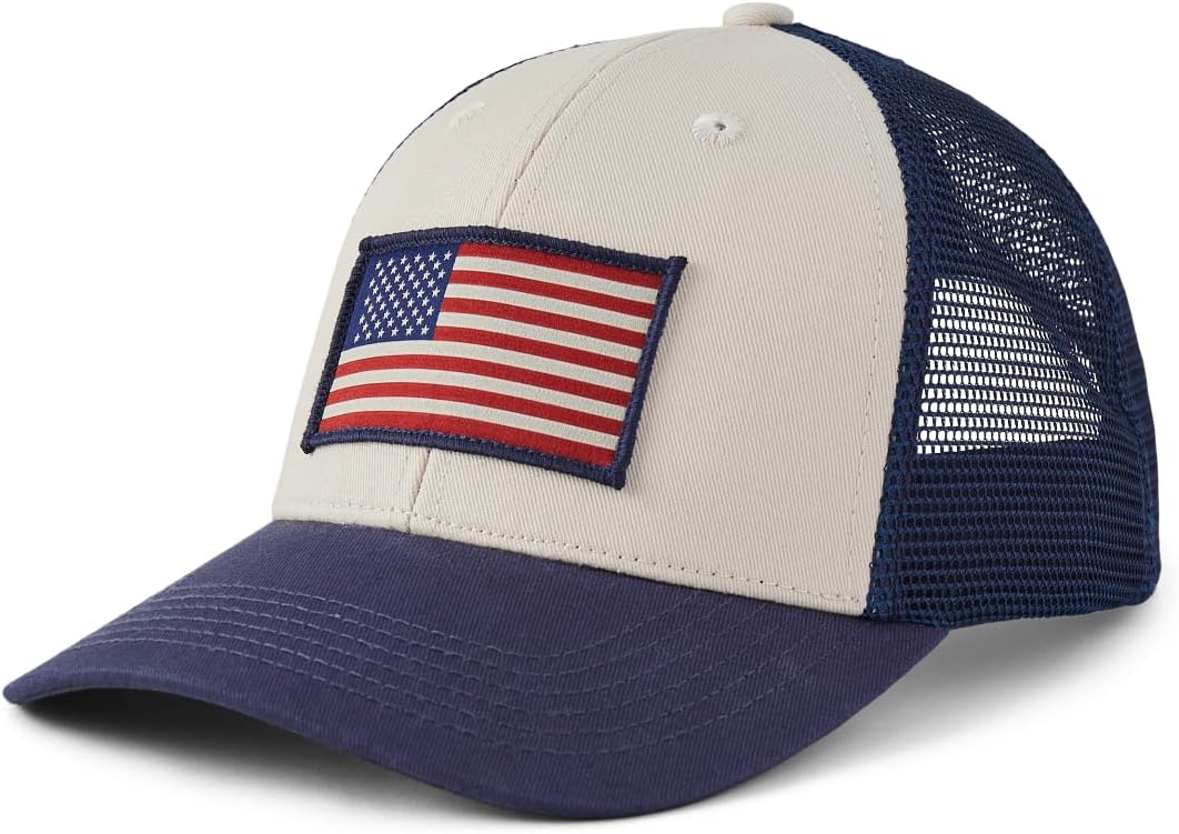 Life is Good Flag Trucker Clean Hat, Bone, One Size