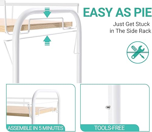 Miniatura 4 de KINGRACK Carrito con ruedas de 4 niveles, carrito utilitario de metal con mesa de madera, carrito de almacenamiento móvil fácil de montar sobre