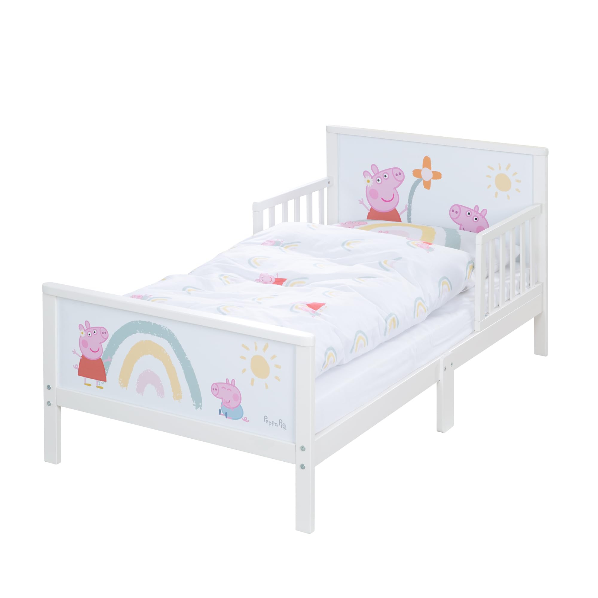 roba Cama Infantil Montessori Peppa Pig 70 x 140 cm para Niños + Somier y Ropa de Cama - Utilizable hasta 7 Años - Blanco/Diseño de Cerda