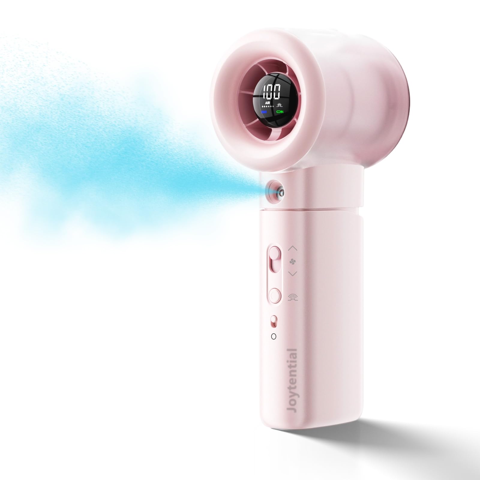 Ventilateur turbo portable brumisateur rose contre la chaleur étouffante en voyage et extérieur