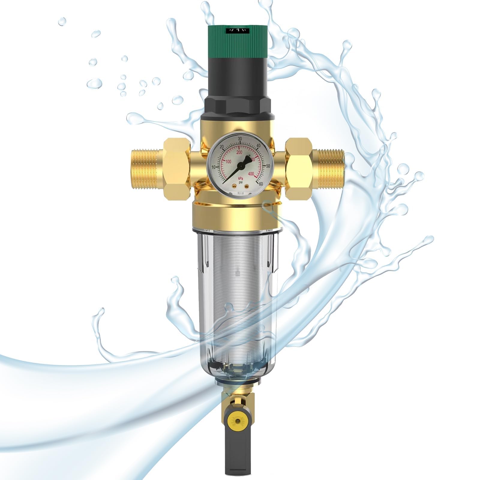 Réducteur De Pression D'eau 3/4 Pouce En Laiton Avec Manomètre Et Filtre - Pour Maison, Jardin, Chauffage - Réglage Précis