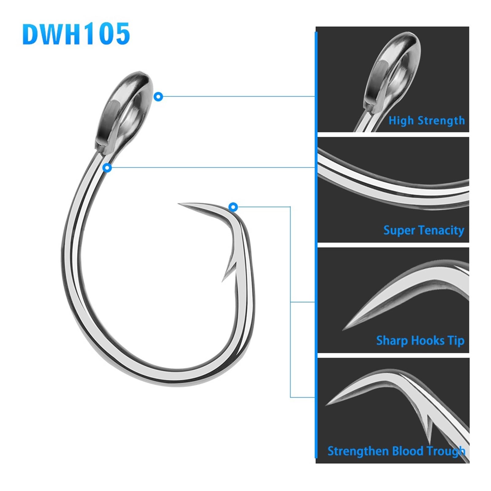 GRFIT Fishing Hooks 10pc Saltwater Ocean Boat Fishing Hooks Circle Hook 11/0#-16/0# Anticorrosion Stainless Steel Tuna Shark Fishhook Fish Hooks (Color : 11#) : Sports & Outdoors