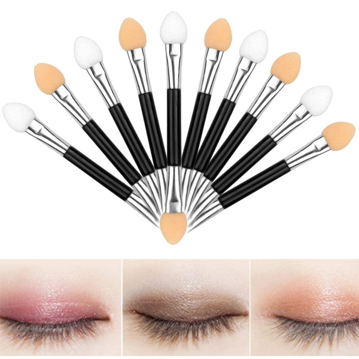 ZemGlam 12Pcs Dual Sided Eyeshadow Brush Disposable Dual Sided Eye Shadow Applicator Double End Sponge Foam Makeup Tool Sponge Tipped Oval Makeup Applicator 2