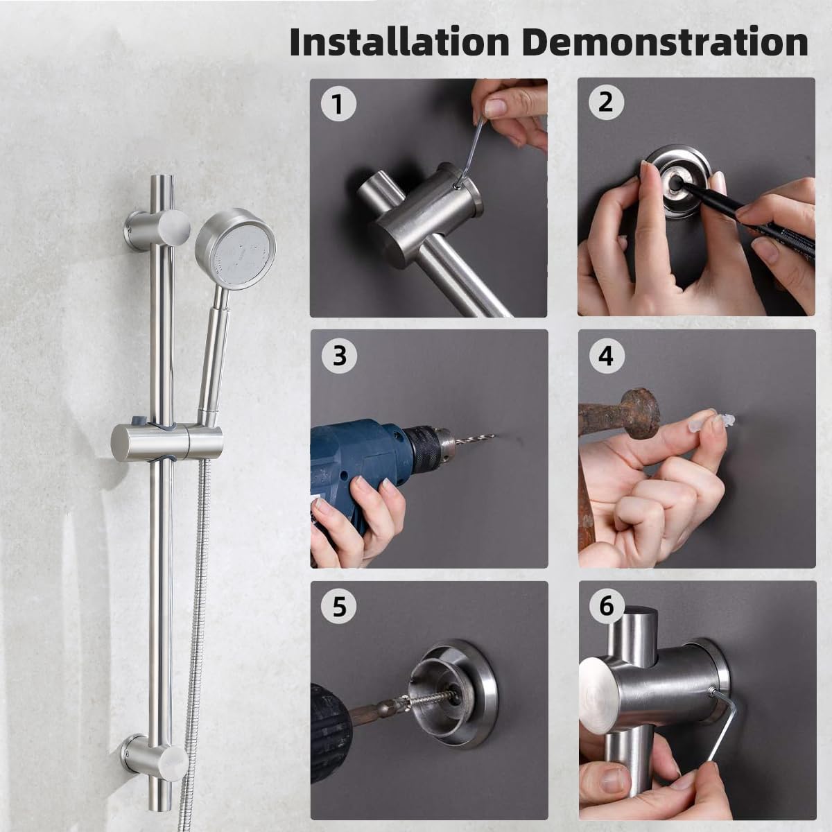 Hand Shower Slide Bar With Height Adjustable Sliding Sprayer Holder, Chrome/Brus