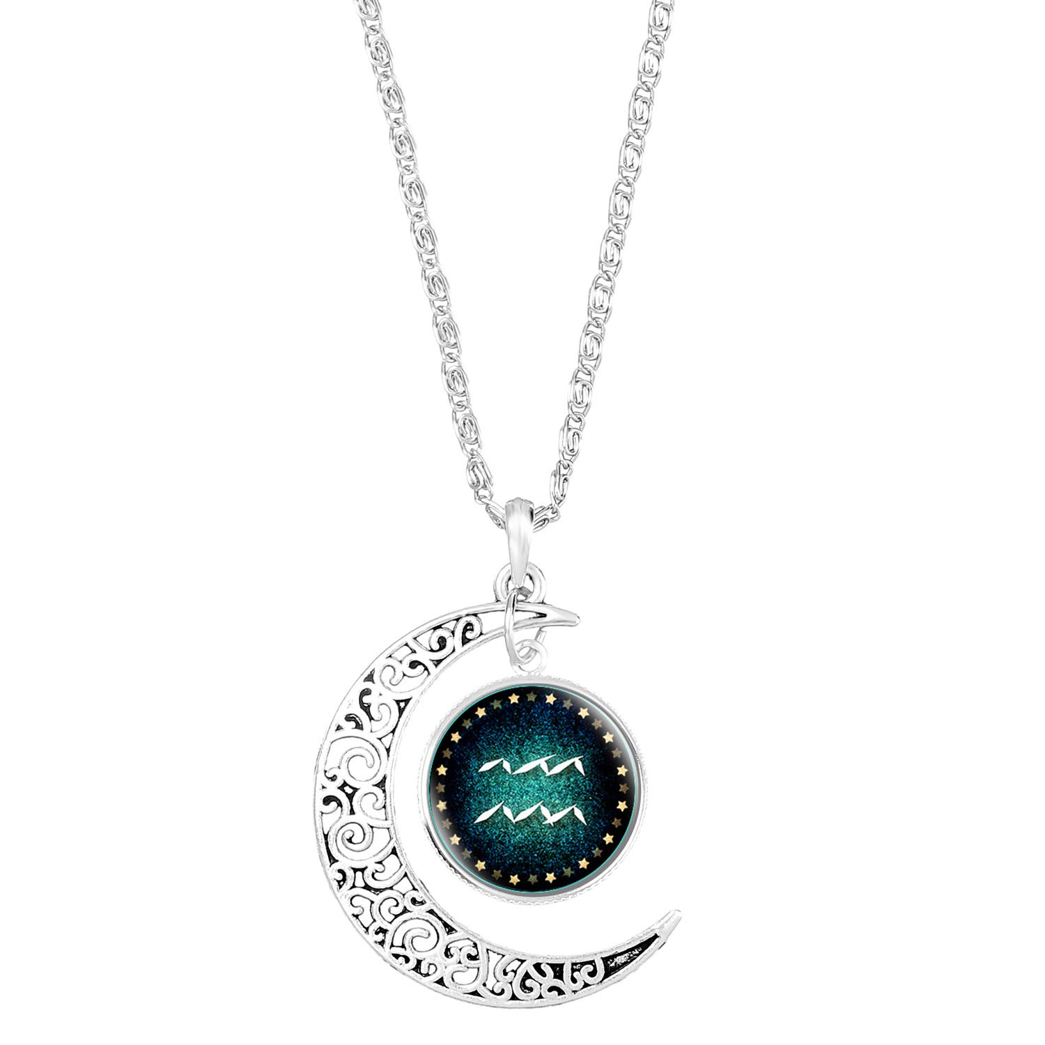 Young & Forever Gift Zodiac Sign Constellation Pendant for Women Western Silver Moon Necklace for Girls Fashion Jewelry