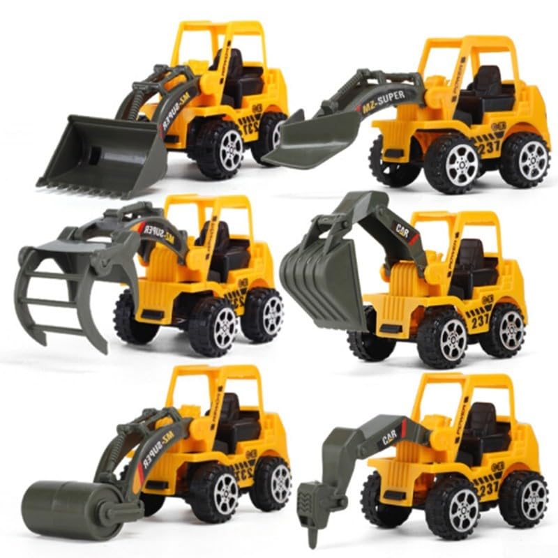 Opatiny for mini Construction Toys 6 Pack - Push Powered Vehicle Set with Wheel Loader Digger - Educational STEM for Boys Girls 4.5x12x6cm