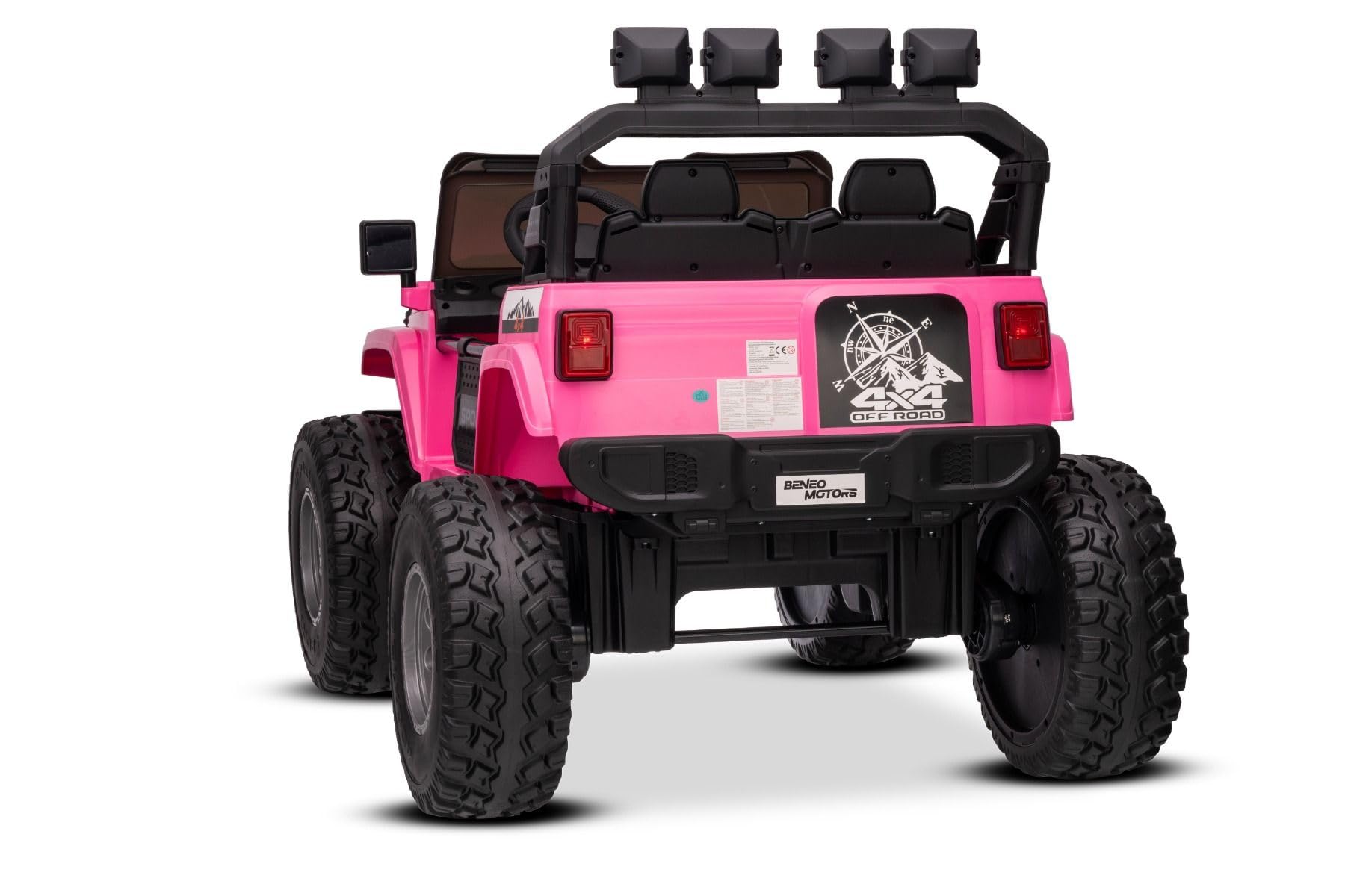 Beneo Motors OFFRIDE 4x4² 2-osobowy samochód elektryczny, 12 V, różowy, odtwarzacz MP3 z wejściem USB/AUX, napęd na wszystkie koła 4 x 4, bateria litowa, pilot zdalnego sterowania, oświetlenie LED
