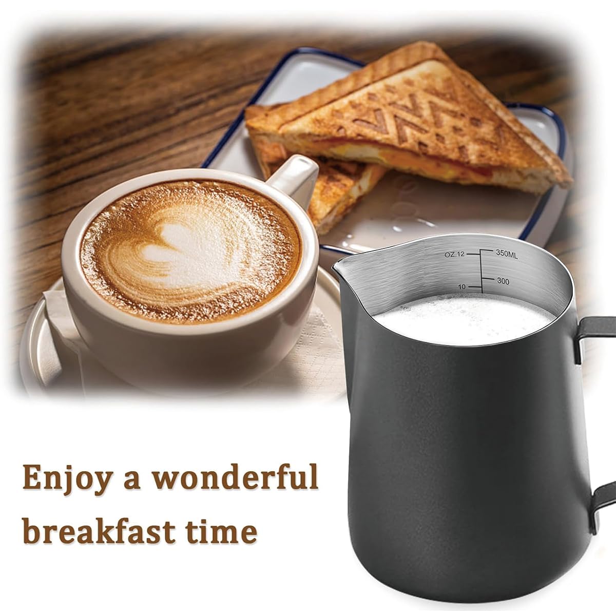 Brocca latte, latte, latte, latte, brocca in acciaio inox, latte, tazza, frullatore, brocca per cappuccino, espresso, latte art (250 ml