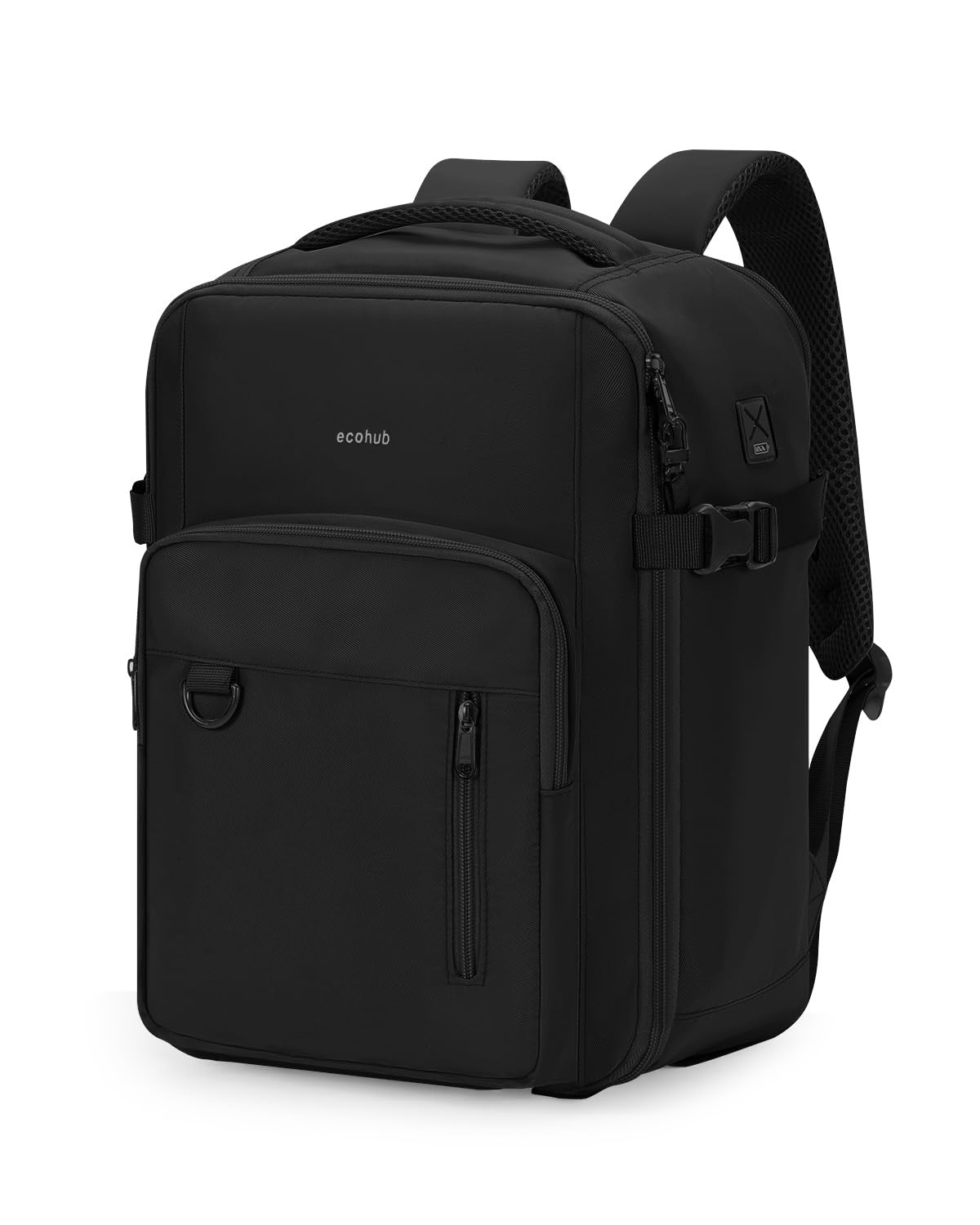 ECOHUB Ryanair Handgepäck Rucksack Damen 40x30x20, Rückseitiges Laptopfach | Unter-Sitz-Rucksack für Wizz Air, Vueling & Eurowings, Sicherheitsclip, Zubehörhaken, recyceltes Material, 24L, Schwarz