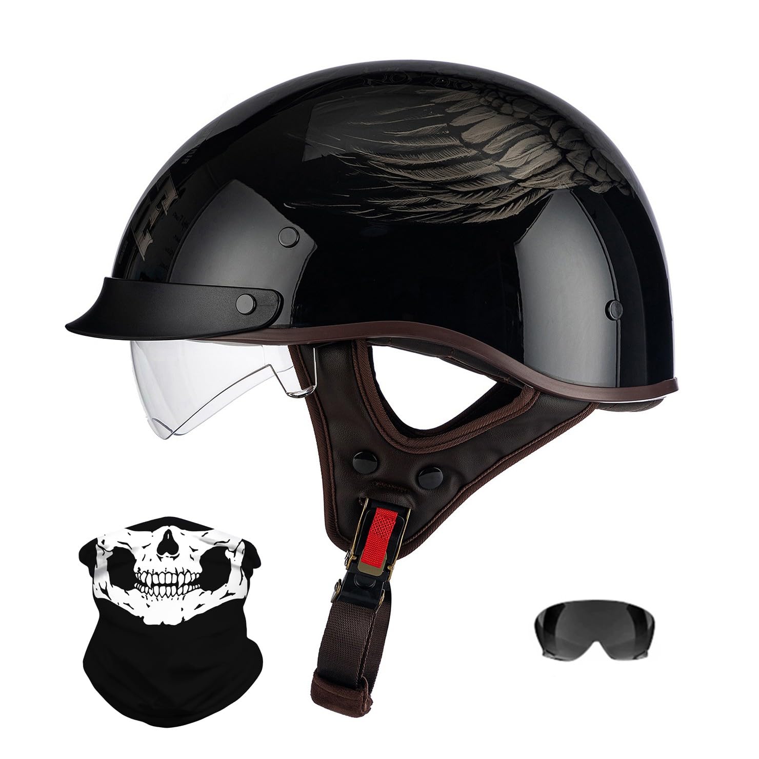 URYWTXY Vintage German Style Motorcycle Half Helmet, ECE Approved Bicycle Scooter Skateboard Helmet, Half Open Face Helmet, for Motorbike Scooter Chopper Moped Scooters, for Men Women